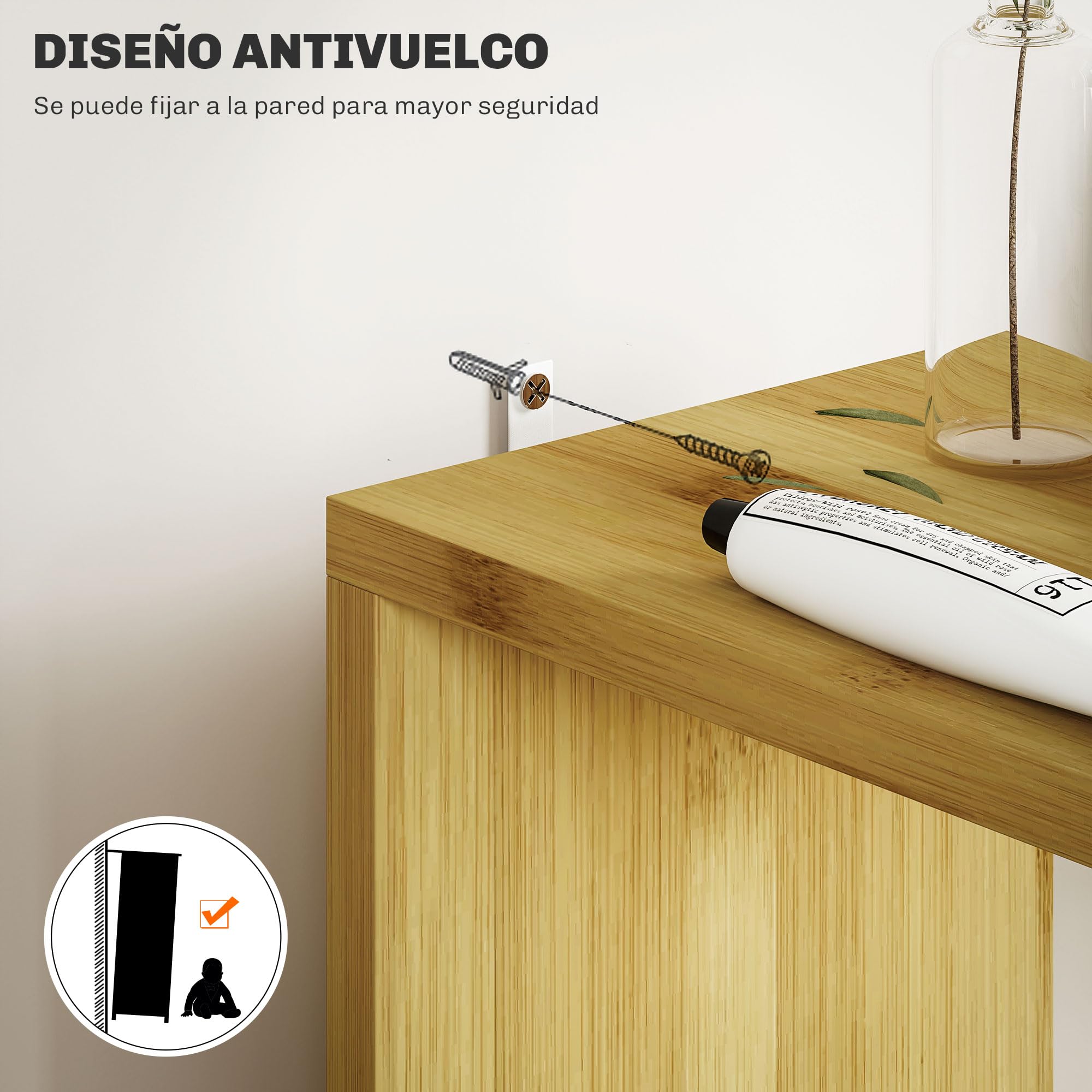 HOMCOM Columna de Baño Mueble de Baño Moderno con Puertas y Estantes Abiertos 18x30x120 cm Natural