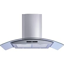 Winflo 36 In. 600 CFM Convertible Stainless Steel/Glass Wall Mount Range Hood with Mesh Filters and Touch Sensor Control