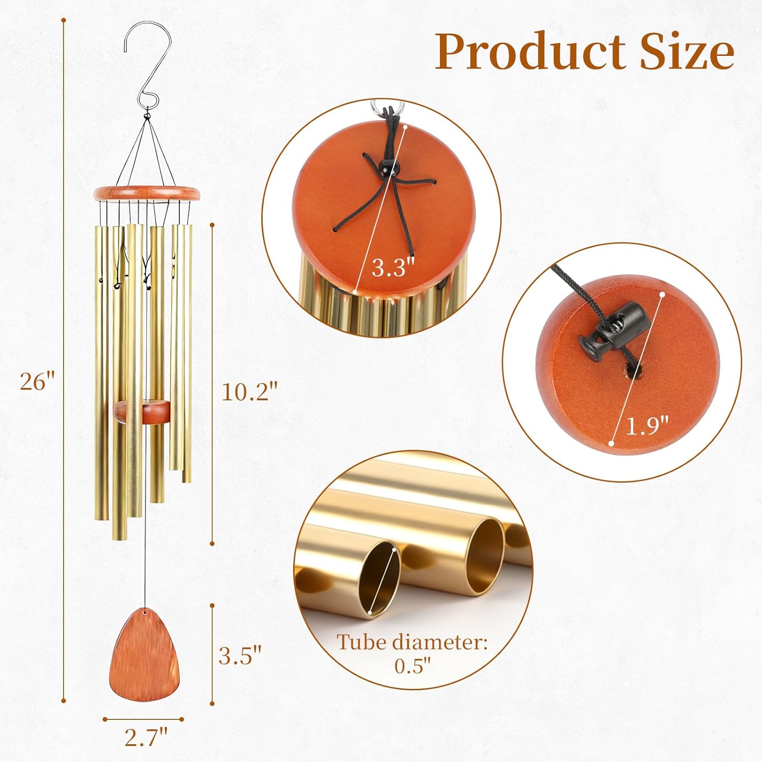 26 Inch Wind Chimes for Outside Deep Tone, Aluminum Memorial Wind Chime, Sympathy Wind Chimes for Loss of Loved One, Memorial Gifts, Outdoor Patio Garden Home Decoration - Gold - Image 2