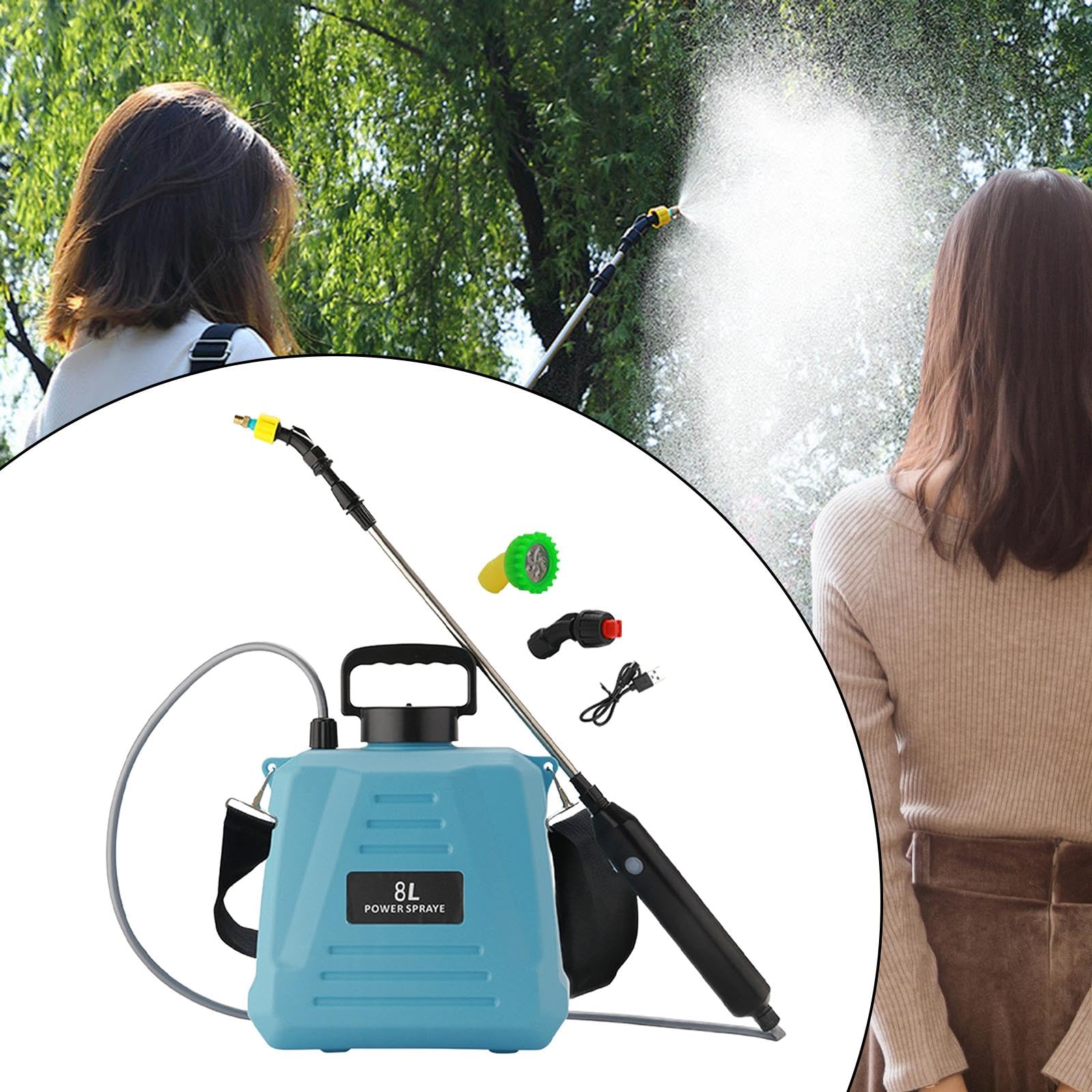 Pulvérisateur électrique à Haute Performance pour Jardinage, Bouteille de Pulvérisation Incluse, 8 L Bleu