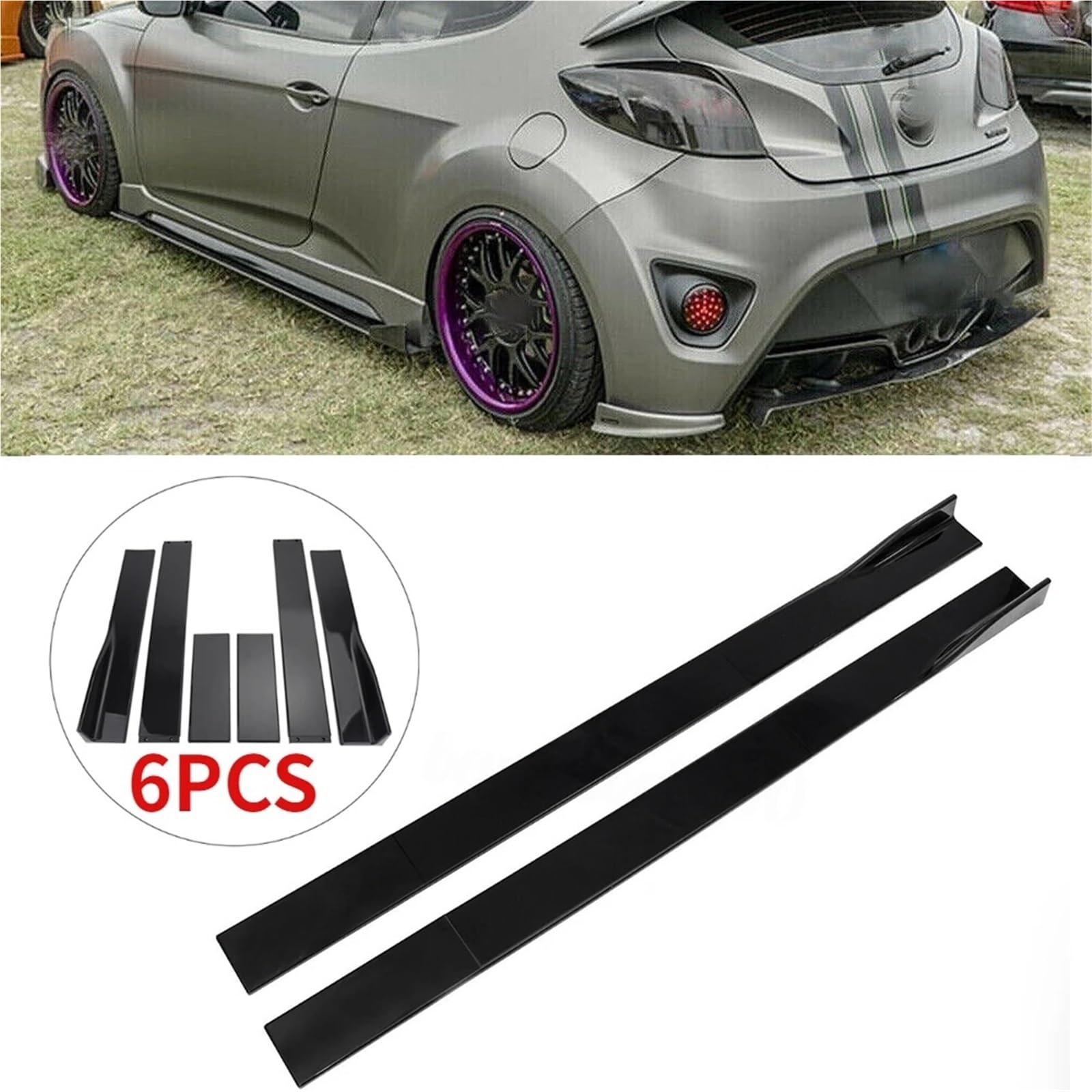 LAICY kompatybilny z Hyundai Veloster Turbo 2011-2018 78.7 "boczna dokładka Splitter Spoiler Lip Rocker Panel rozszerzenia Body Kit zderzaki samochodowe(Black with Red side)