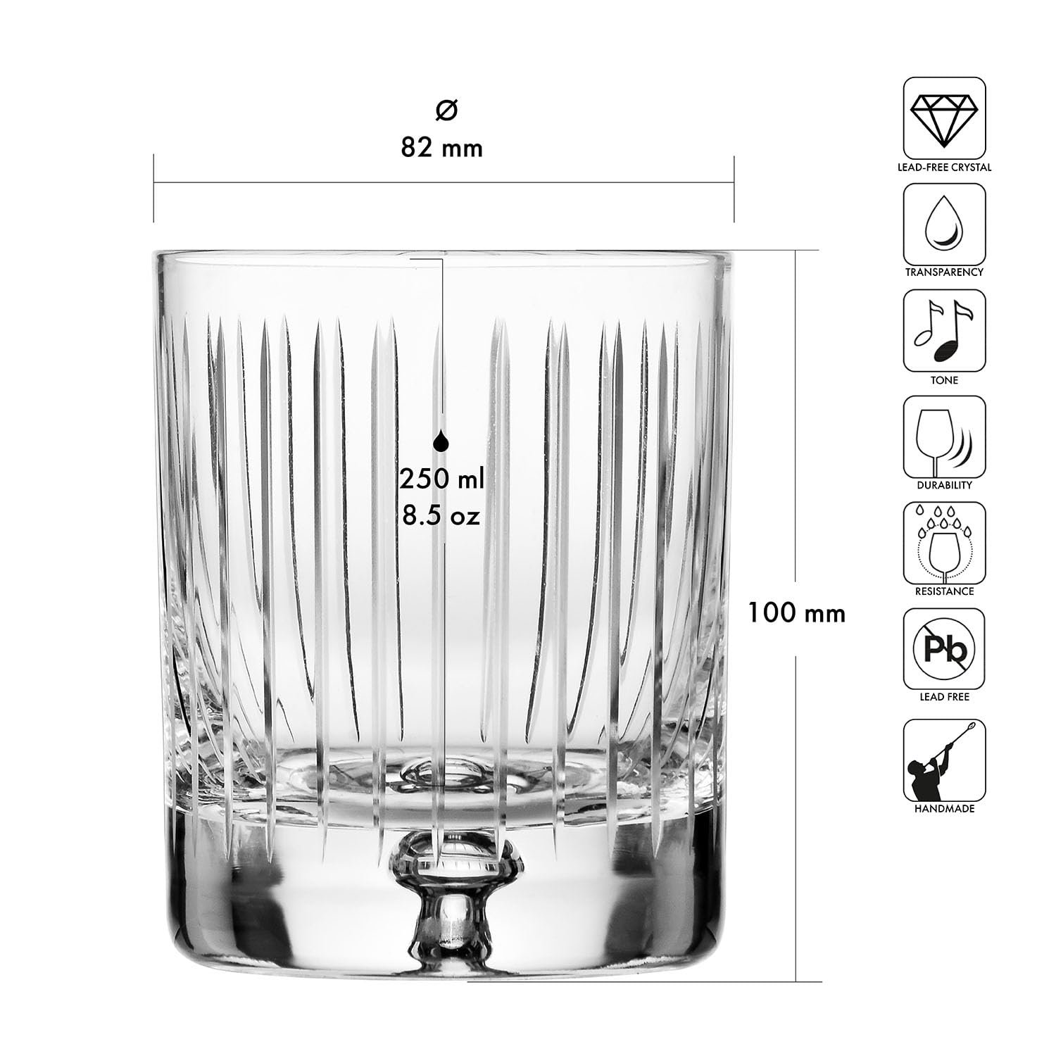 Krosno – Bicchieri da whisky, bourbon e scotch 250 ml, set da 4 – Collezione Saga – Bicchiere in cristallo, intagliato – Fatti a mano – Ideale come regalo