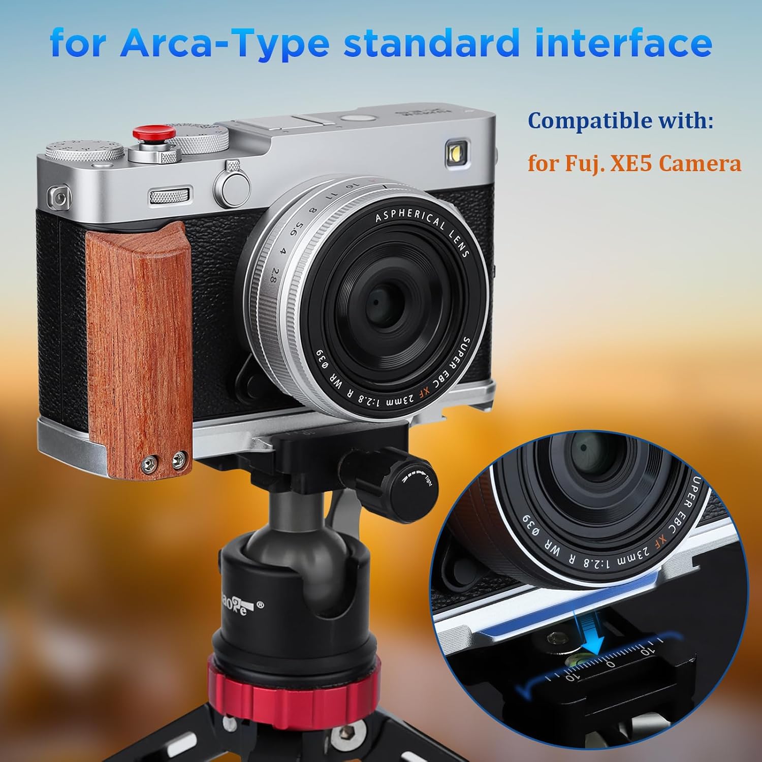 Haoge X-E5 L-Shape Grip for Fujifilm XE-5 Camera - Retro Grip Wooden Side Handle with Arca-Swiss Quick Release Plate-Silver, Extra Tripod 1/4 Hole & Hot Shoe Hole HG-XE5-W - Image 7