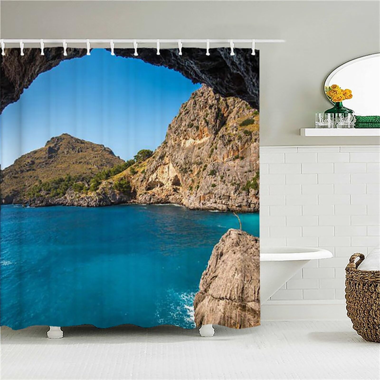 La Isla Cortina de Ducha Antimoho,Cortina de Baño 200x300cm,Textil de Poliéster Cortina de Ducha Impermeable,Lavable,Antibacteriana,con 12 Ganchos,3D Shower Curtian para Baño Decor