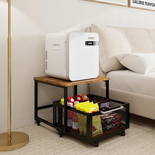 Miniatura 8 de PUNCIA Soporte para refrigerador con almacenamiento y ruedas, mini mesa de nevera rodante para café, unidad organizadora de dormitorio portátil para