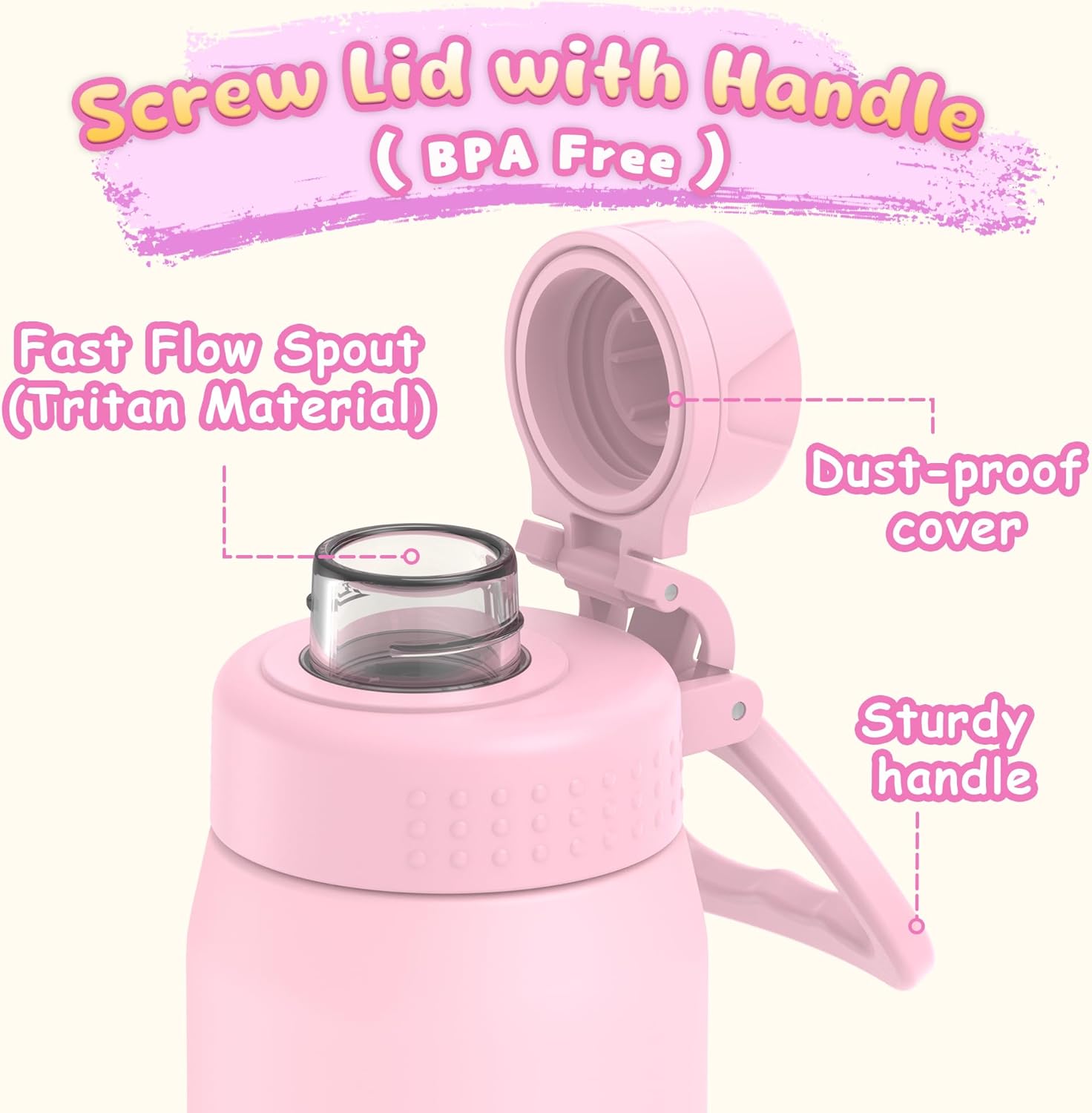 GOPPUS 15oz Kids Water Bottle with Spout Lid, Toddler Water Bottle, Stainless Steel Insulated Water Bottle, Leakproof, BPA Free, Suitable for Boys and Girls for School(Pink) - Image 2