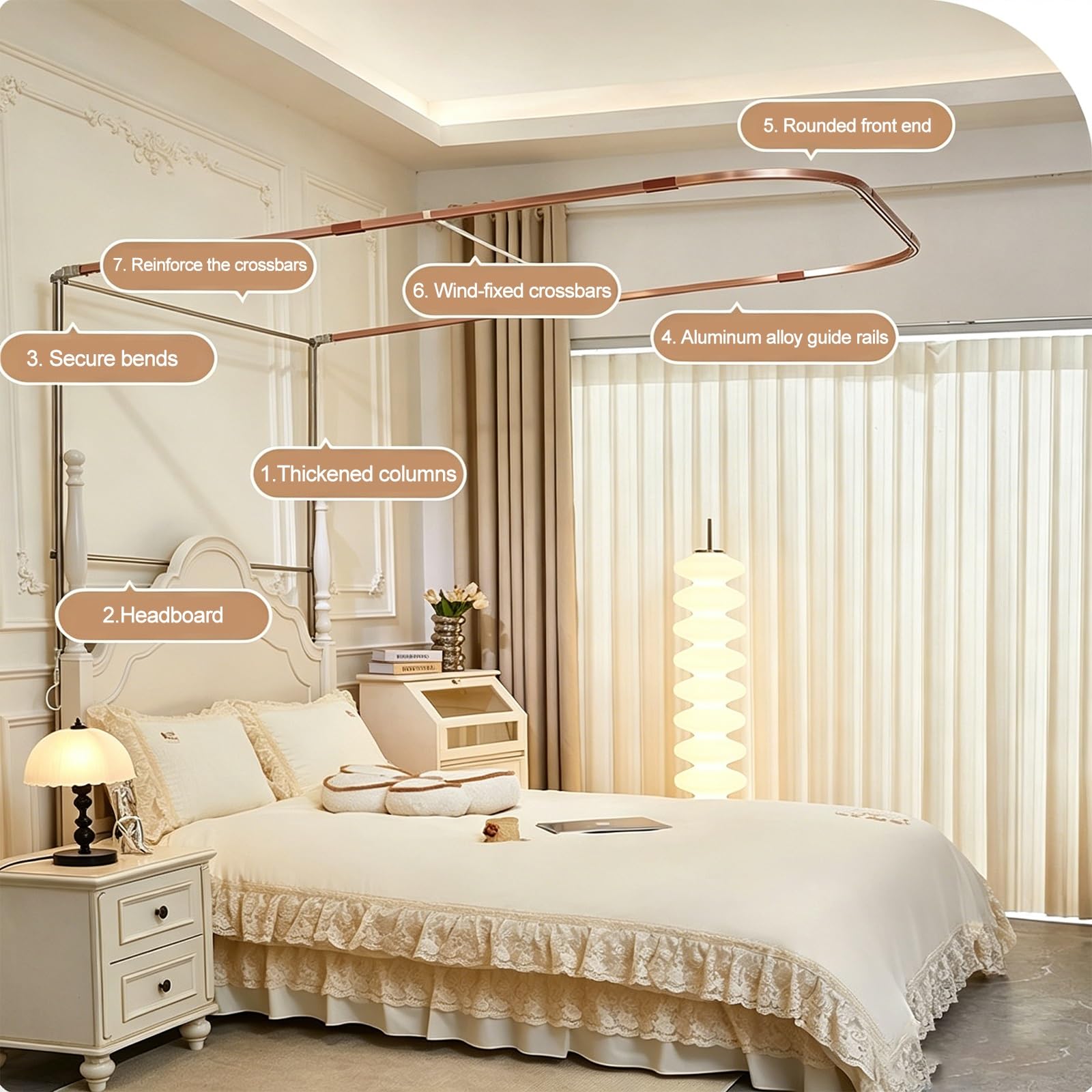 SARKEY Luxuriöses Bettmarkisennetz,4-Pfosten Prinzessinnen Betthimmel,Prinzessinnen-Betthimmel Mit Führungsschiene,Für Hochzeit,Schlafzimmer,Kinderzimmer,Dekoration(PK,150x200x210cm(59"x79"x83"))