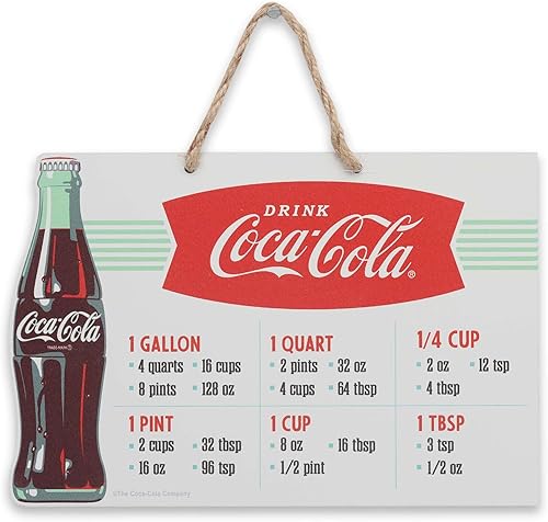 Coca-Cola Measurements - Letrero de metal colgante, divertido Coca-Cola, tabla de conversión de cocina para cocina, gran idea de regalo