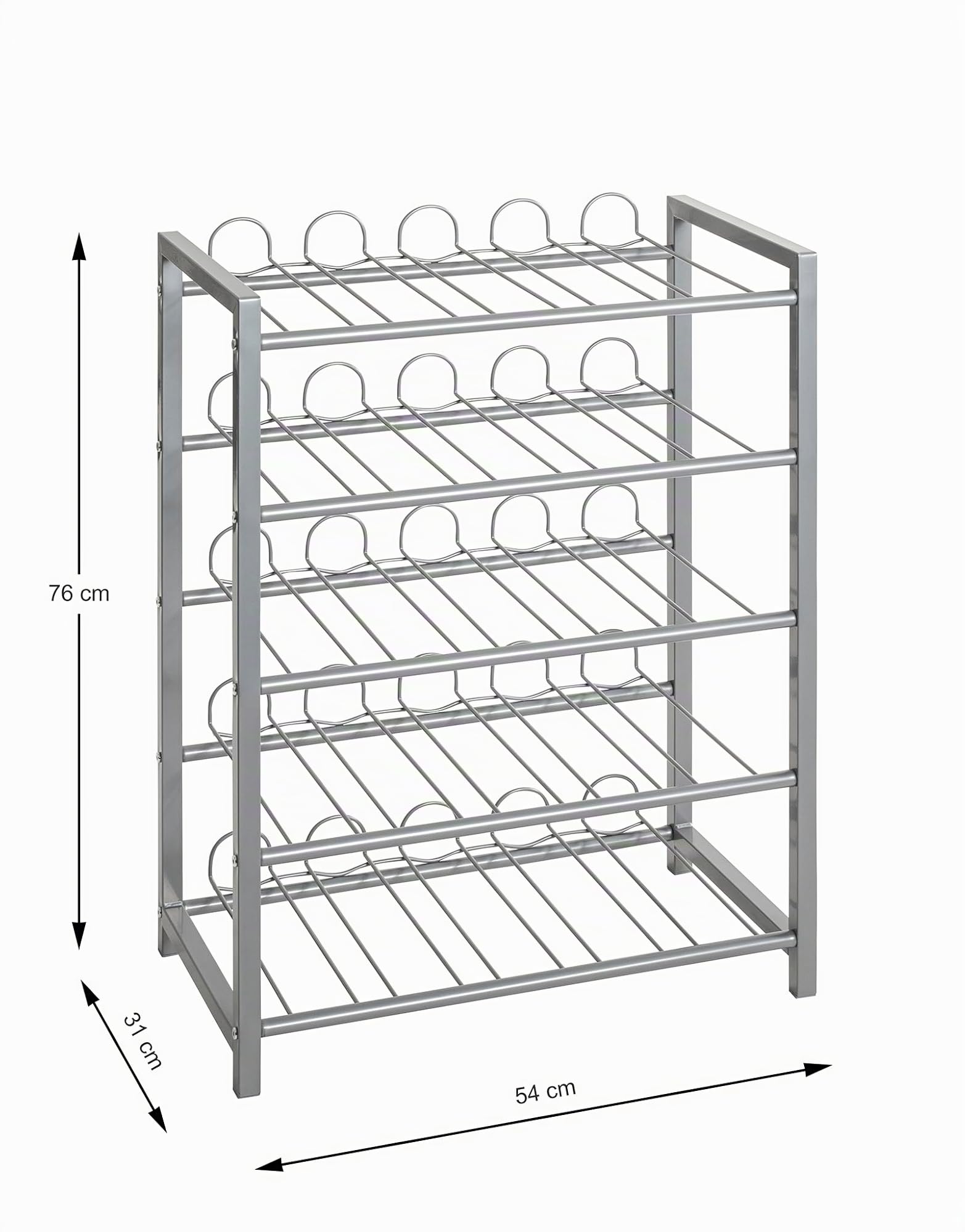 HAKU Casier à Bouteilles 25 Bouteilles Porte Bouteilles Rangement Bouteilles de vin en métal, Couleur Aluminium - Dimensions : L 54 x H 76 x P 31 cm, Style : Moderne
