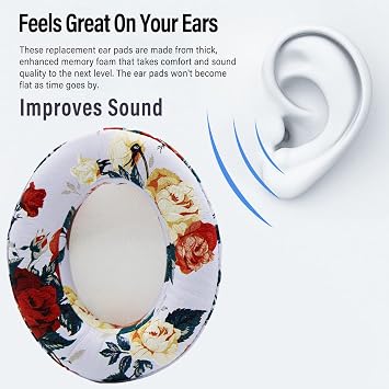 studio 3 Ear Pads Cushions Replacement Earpads for Beats Wired & Wireless Headphones, Ear Cushions Memory Foam Earpads with Soft Protein Leather - White Floral