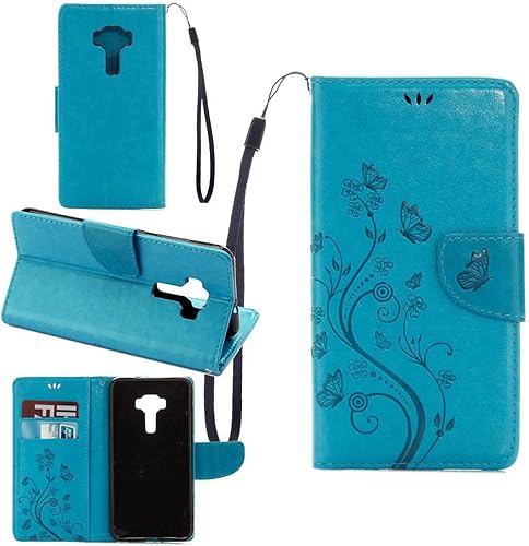 pinlu Flip Cover per ASUS ZenFone  5 5pollice  ZE552KL Alta qualit   Portafoglio Artificiale Pelle Colorata Luminoso Coperture Eleganti del Telefono Farfalla Blu