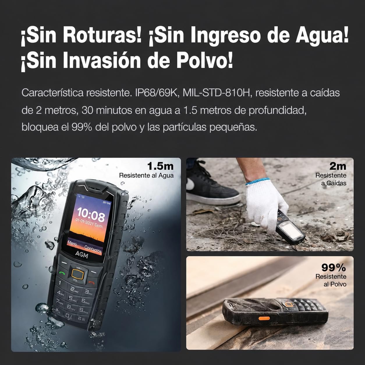 AGM M6 Resistente 4G Teléfono Móvil Senior con Botones Grandes | Resistente al Agua y a Las caídas｜Dual SIM｜Altavoz de 109 dB｜expansión de Memoria Mediante Tarjeta TF de hasta 128 GB