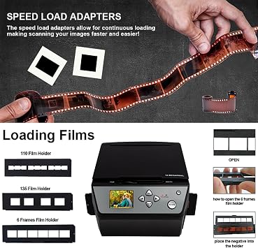 Film Scanner, 22MP Slide Negative Converter with 2.4'' LCD Display, Converts 135/35mm, 110 Slide/Negative Film Photo, Business Card to JPG Files, Scan Fast and Easily, for Gift to Family