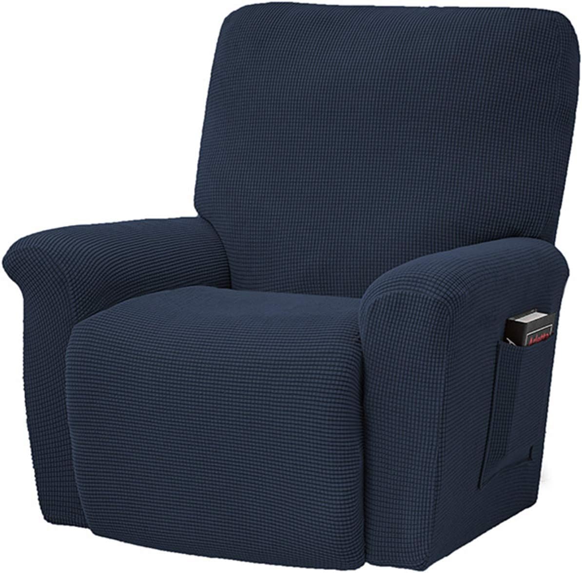 Stretch Sofa Cover, Solid Color All-inclusive Thickened Polar Fleece Rocking Chair Cover, Sofa Protective Cover, Fabric Cover Recliner Cover (Navy blue)