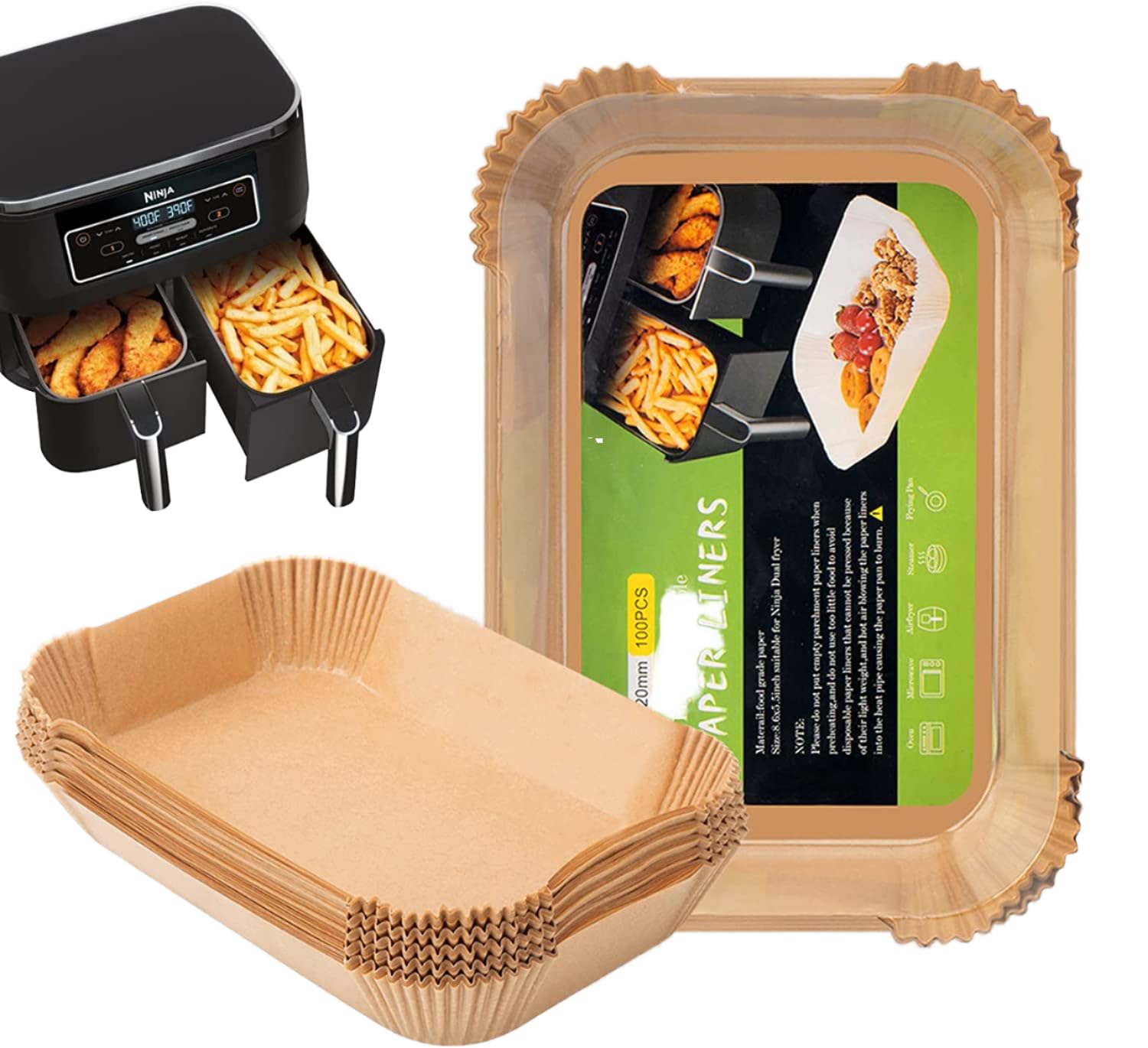 100PCS Disposable Air Fryer Paper Liners 22 x 14cm – Non-Stick Rectangular Parchment Baking Paper for Air Fryers, Oven, Microwave & Steamer, Greaseproof Food-Safe Liners
