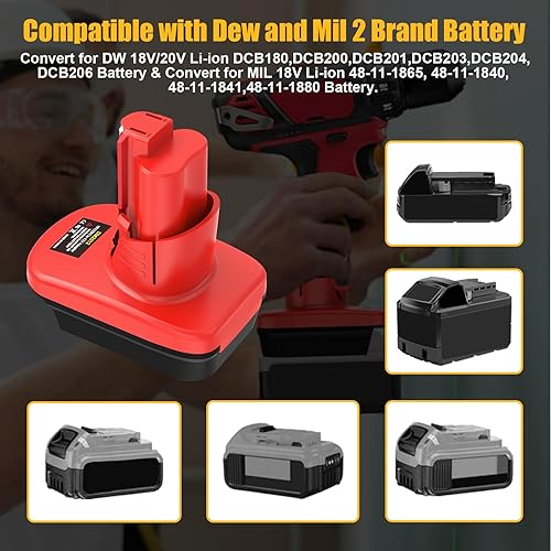 Miniatura 3 de EID para M18 a para adaptador M12, para batería Milwaukee 18V M18 y para batería Dewalt 20V 60V Convertir a batería M12 de 12 V, alimentación para