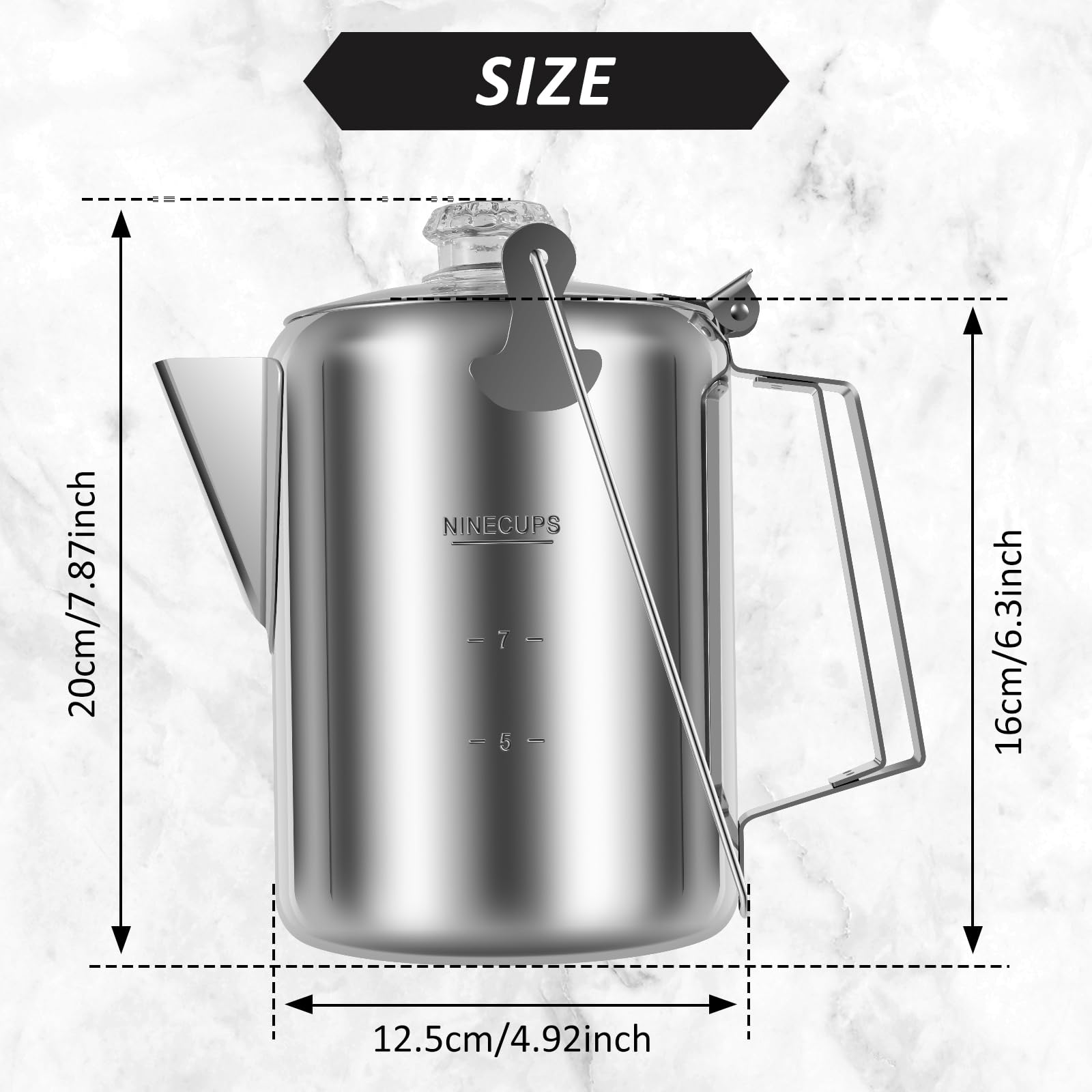 Percolator Coffee Pot, Stainless Steel Camping Coffee Pot, Outdoor Stovetop Coffee Maker with Clear Top Glass Knob, 9 Cups Coffee Percolator for Group Camping Hiking Backpacking Travel