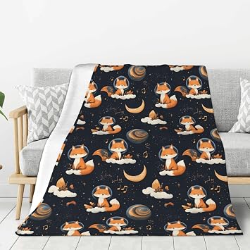 Throw Blanket for Couch Sofa and Bed - Fashion Lightweight Soft Comfy Cute Fox Sky Print Fuzzy Throw Blanket, Warm Cozy Plush Flannel Throws for All Season