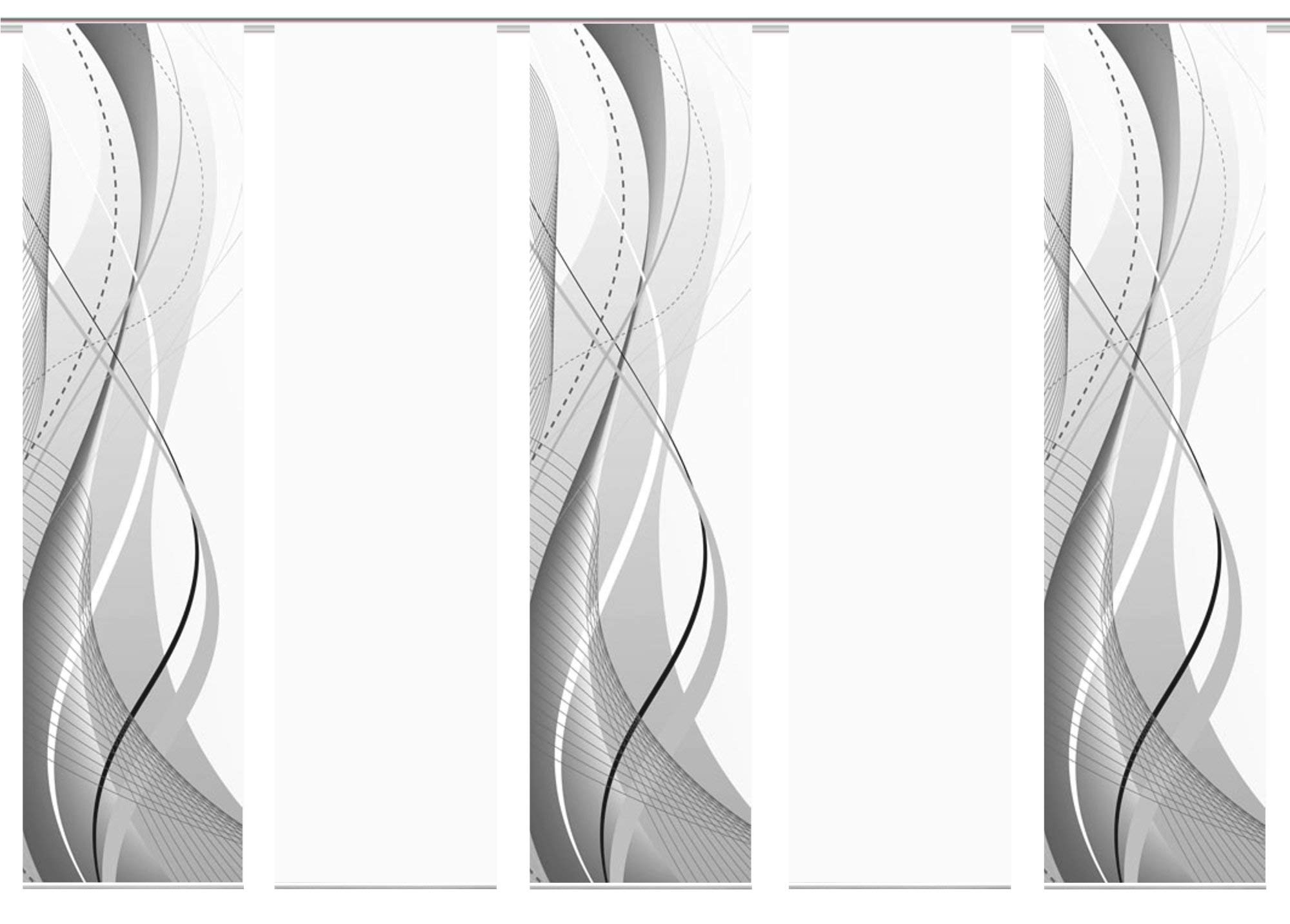 5er-Set Flächenvorhang, Deko Blickdicht, WuXi, Höhe 245 cm, 3X Dessin /2X Uni transparent, Fb. grau/weiß
