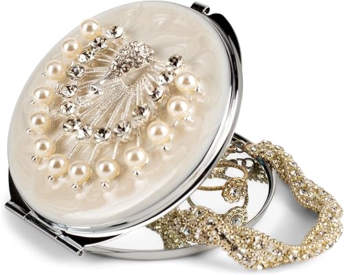 Vista 21 de Cottage Garden Pintado a mano esmalte de metal dorado ornamental vintage tapa con bisagras personal de 3 pulgadas maquillaje belleza espejo de viaje