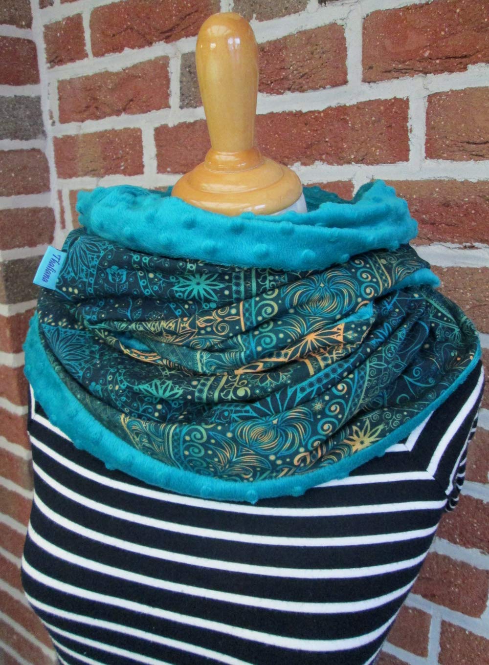 Loop-Schal MANDALA petrol mit Ornamenten aus Sweatstoff und kuscheligem Fleece Geschenk z. Geburtstag Muttertag
