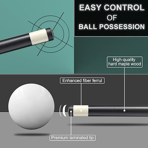 Miniatura 4 de HomeSeason 58" Pool Cue Stick 18oz Billiard Maple Wood 13mm Tip Cue Sticks Professional Low Deflection Pool Sticks with Cue Case