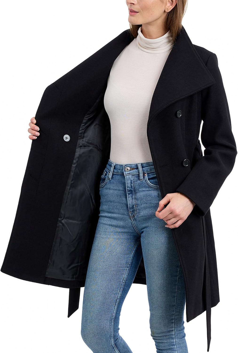 Michael Kors womens Faux Wool Wrap Coat With Belt, Long Winter Coats for Women - Image 2