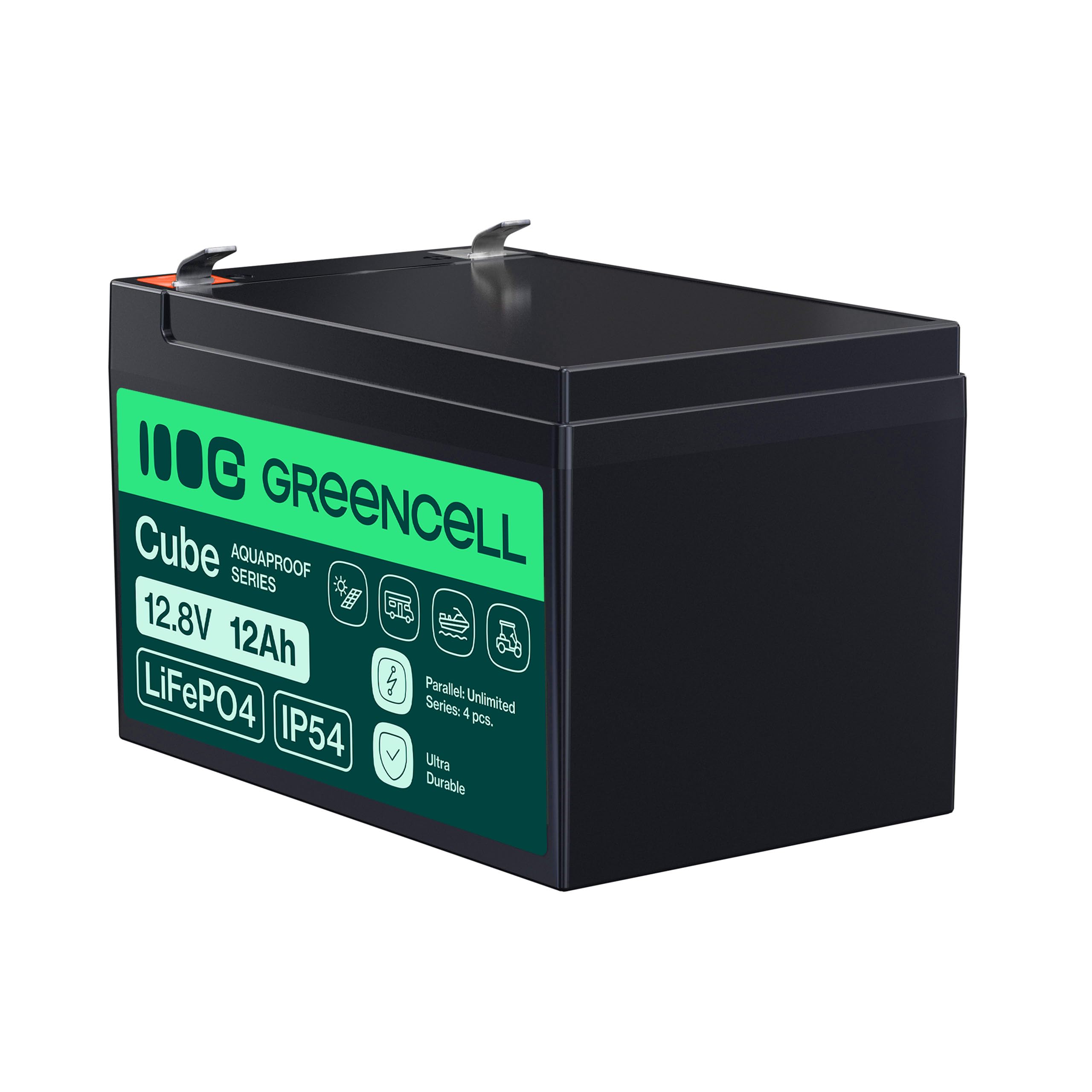 Green Cell Cube LiFePO4 Batteria 12Ah 12.8V - Batteria al litio di ferro fosfato per camper, barche, impianti solari, sistemi off-grid, con BMS, leggera e sicura
