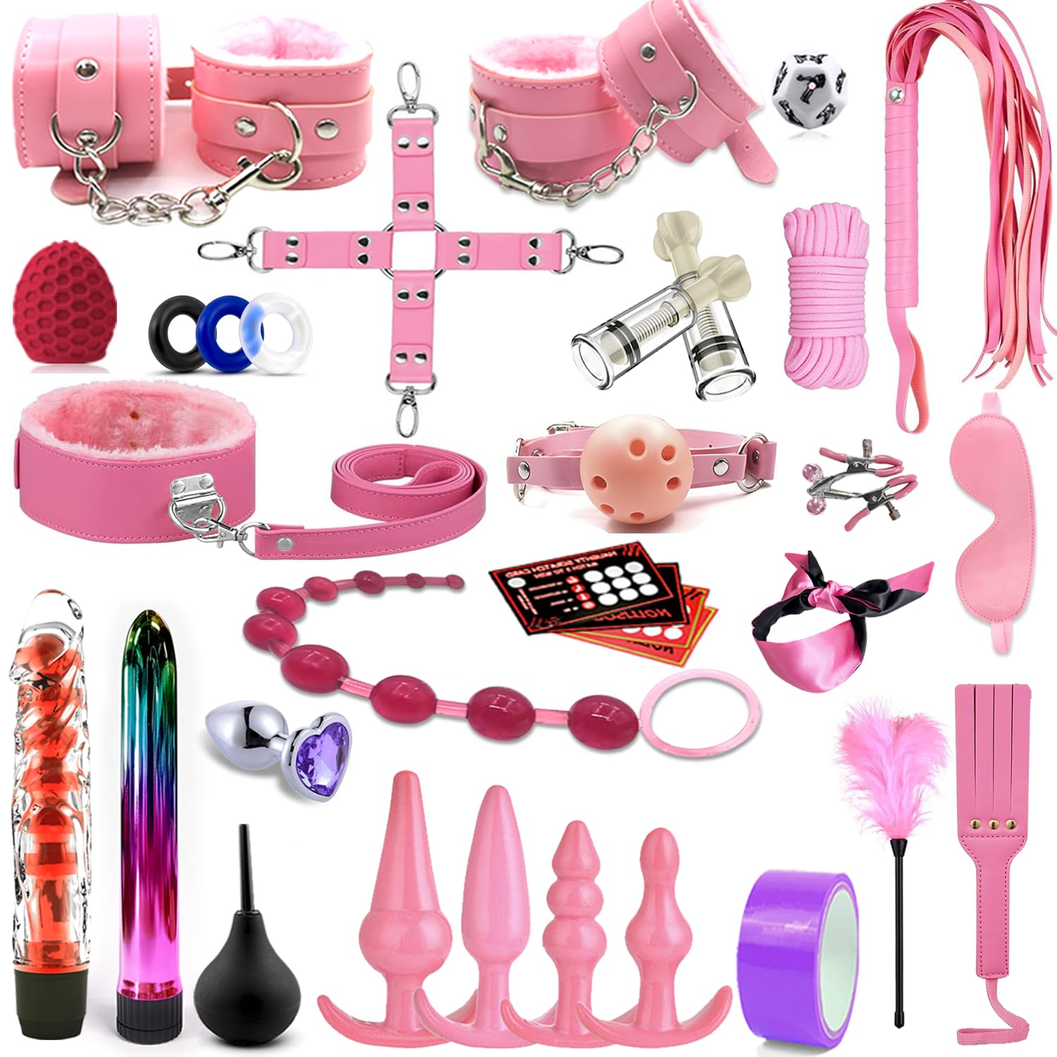 BDSM Set Sex Spielzeug für die Paare,33PCS Bondage Kit Sex Toys mit Handschellen Sexspiele und Anal Plug Sets für Frauen Männer