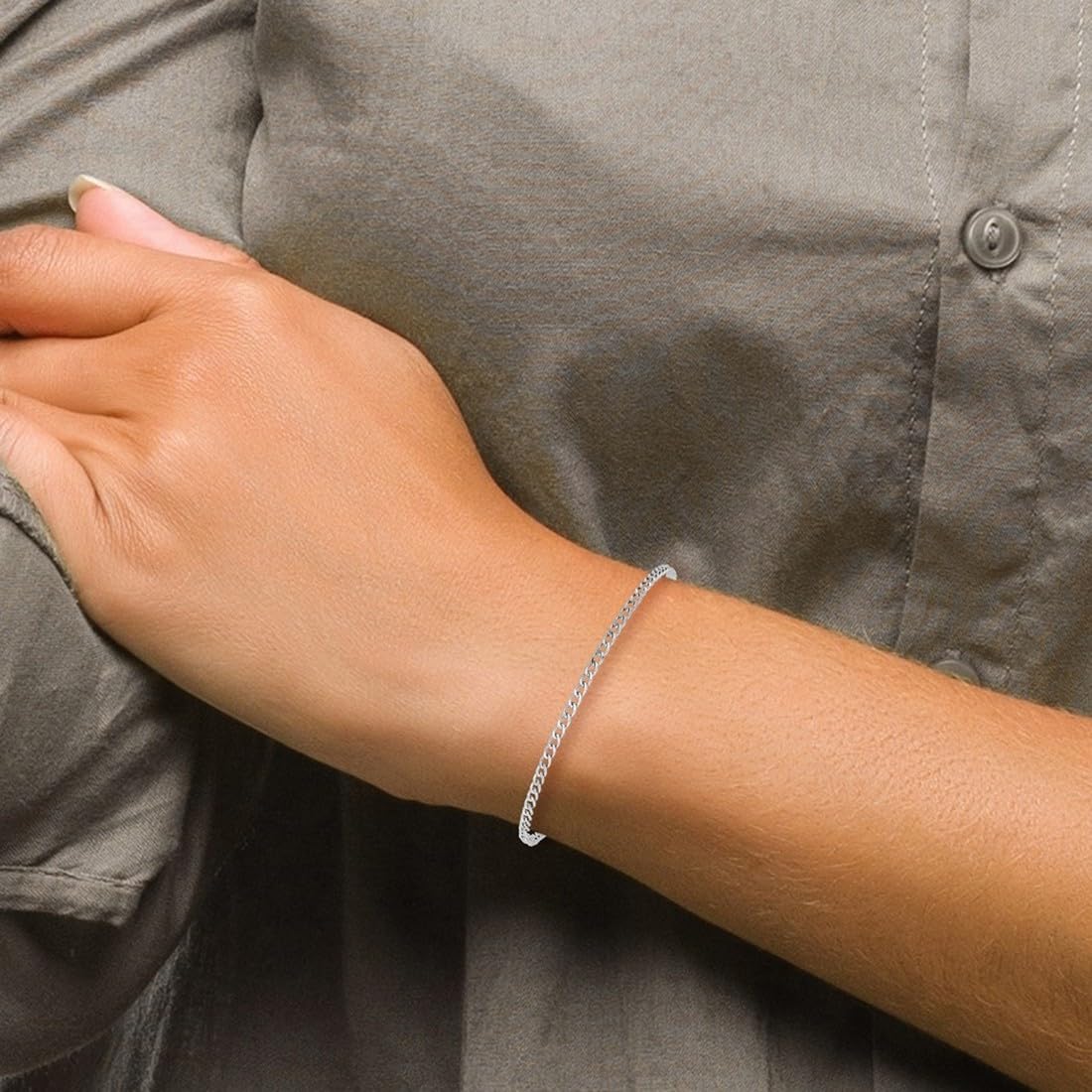 Armband aus 14-karätigem Weißgold, halbfeste Gliederkette, 2,5 mm, Geschenk für Mama