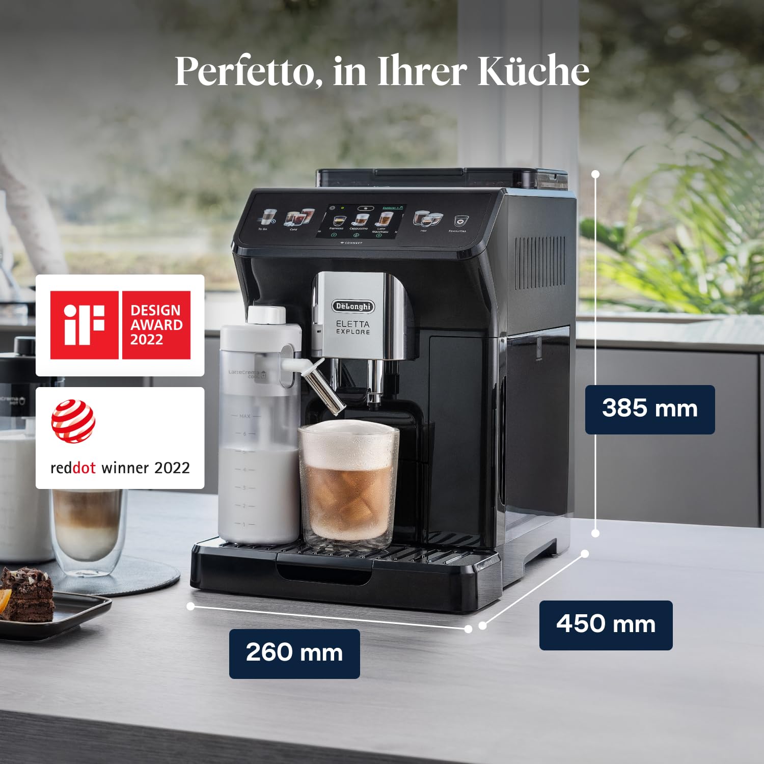 De’Longhi Eletta Explore Kaffeevollautomat mit LatteCrema, 50 Getränke, Cold Brew, Touch-Display, Dunkelgrau ECAM452.67.G