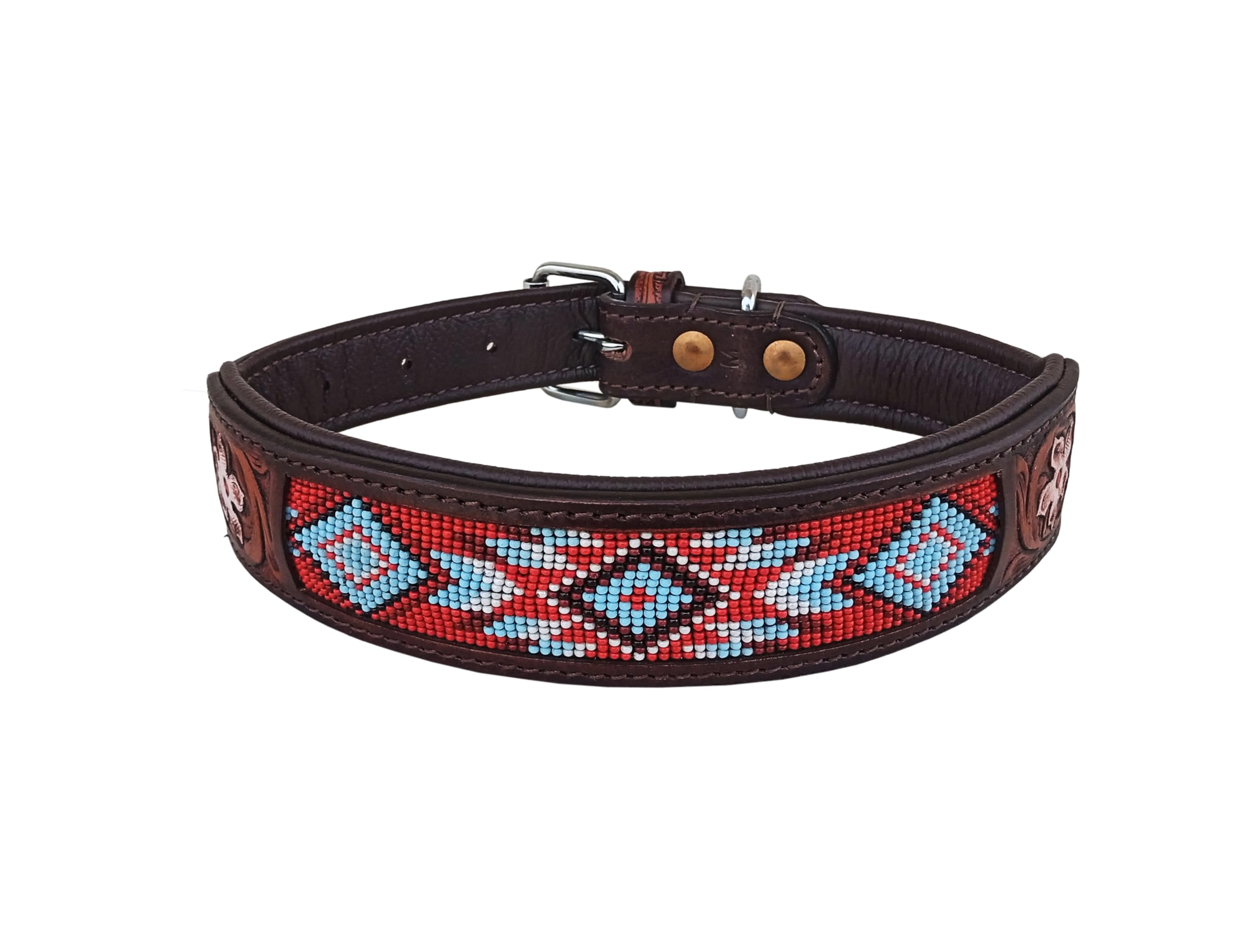Affilare 10AB040 Hundehalsband aus Leder, mit Perlen, Western-Stil, strapazierfähig, gepolstert, für Komfort, Größe L (53,3 - 63,5 cm, mittleres Loch bei 58,4 cm)