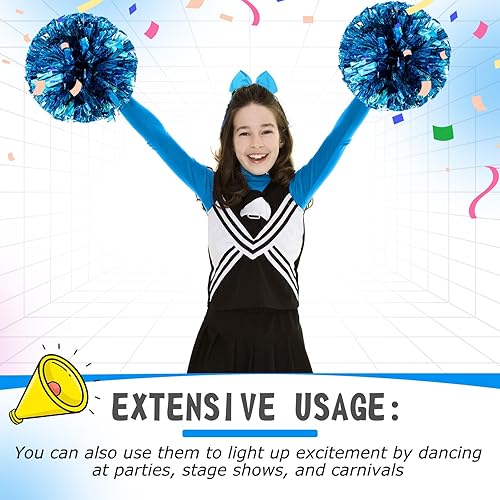 Miniatura 77 de Hanaive 3 pompones de animadora y lazo grande para animadora para el pelo, suministros metálicos para animadora de espíritu de equipo, deportes