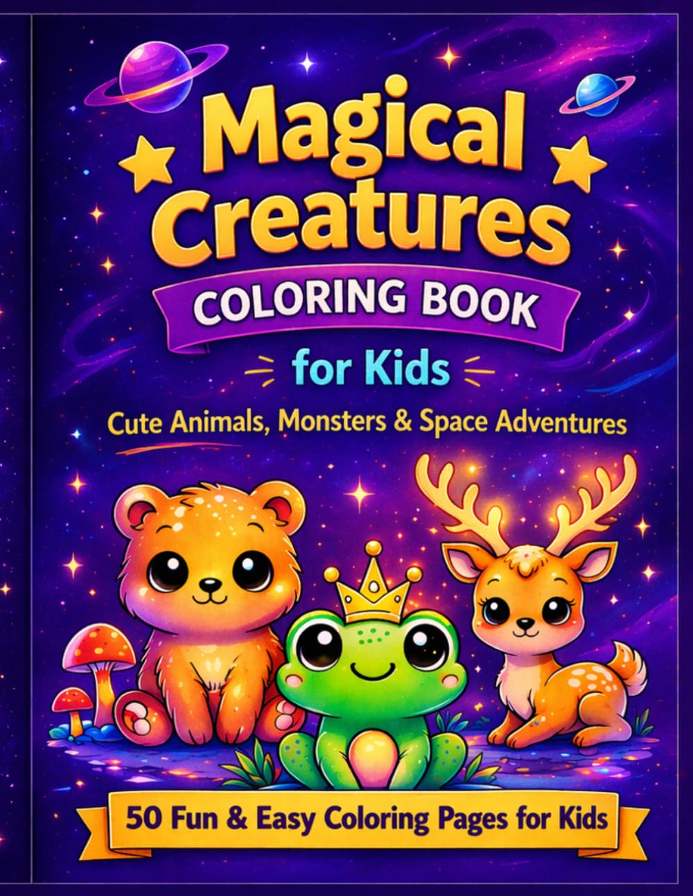 Magical Creatures Coloring Book for Kids: Cute Animals, Monsters & Space Adventures