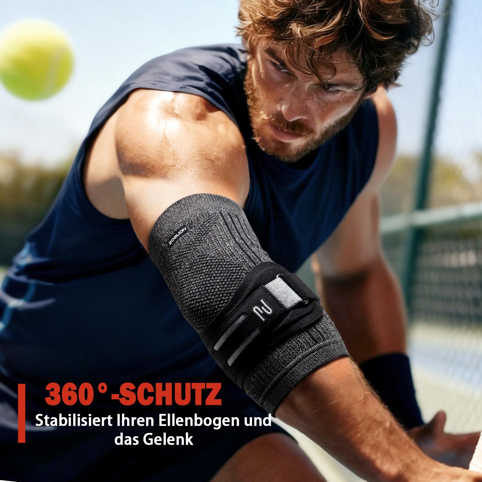 ZOELION Ellenbogenbandage & Tennisarm mit Abnehmbarem Gel-Pad Strap, Ellenbogenbandage golferarm für Herren und Damen (Einzelpackung, Schwarz/L)