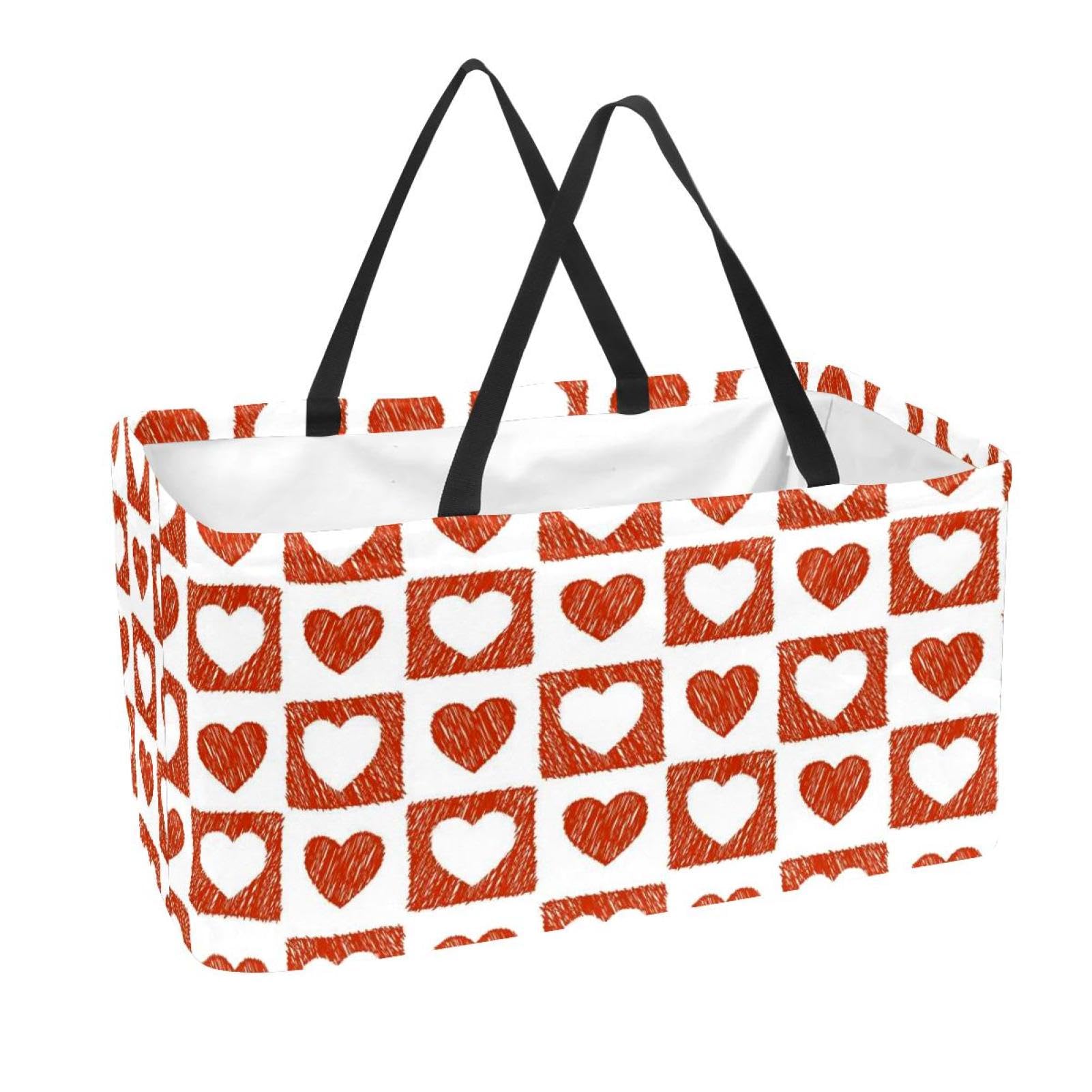 Sacs d'épicerie réutilisables pliables grand panier de rangement lavable motif cœurs