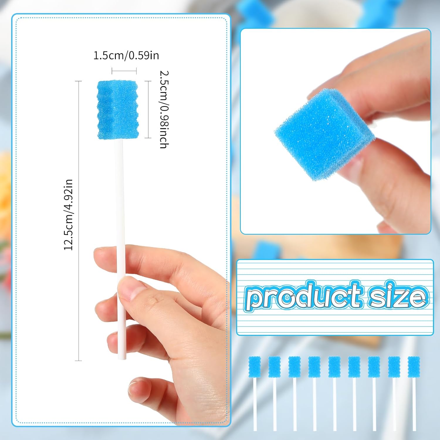 Mumufy 500 Pcs Disposable Oral Swabs for Toothbrush Oral Swabs Bulk Dental Swab Sticks 4.92" Sponge Individually Wrapped Care for Mouth (Blue)