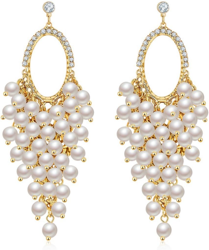 Jewels Galaxy18k (750) Luxuria Limited Collection Copper Gold Plated and Pearl Drop Earrings for Women & Girls