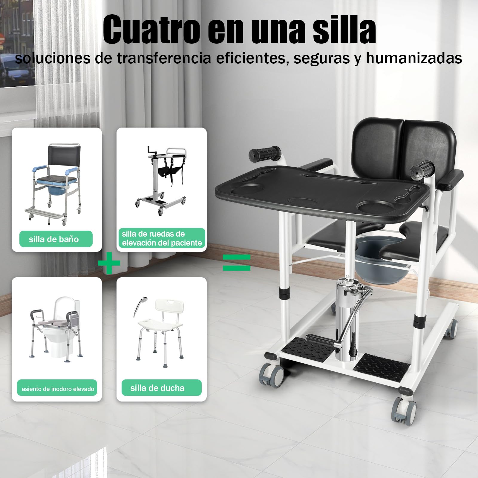 Silla hidráulica elevadora de pacientes, silla de transferencia multifuncional de acero con capacidad de carga de 150 kg y altura del asiento ajustable, para personas mayores y personas