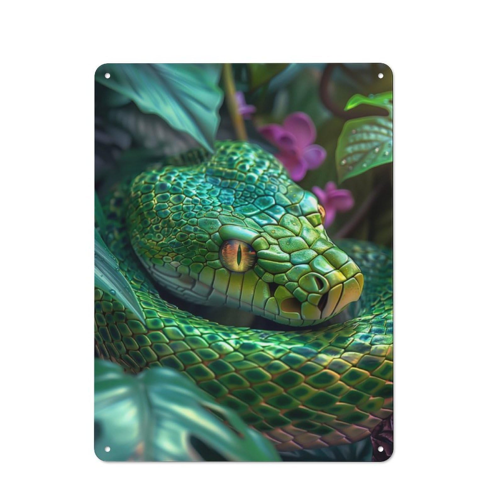 Junmoney Tropical Green Snake Retro Tin Sign 40X30cm For Living Room Or Hallway, Gift For Living Room Decor Lovers During The Christmas Season