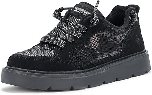 Skechers Women's Keepsakes Cozy - Street Hiker Glam, Classic lace up with Sequins, Black/Black, 6.5M