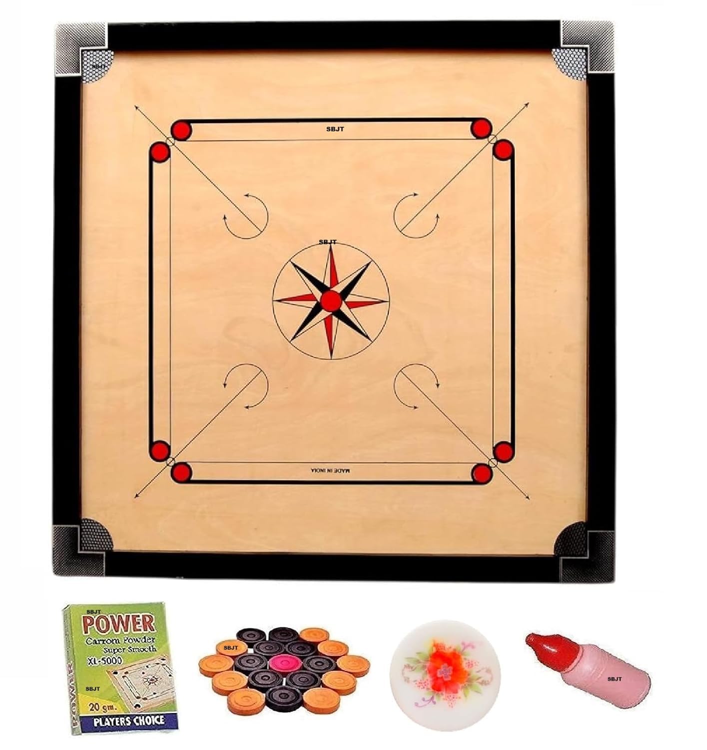 Superior Matte Finish Practice Carrom Board for Serious Professional Practice with Coins Striker and Powder Black (32 inch Cut Pocket Gold A_01)-image-30