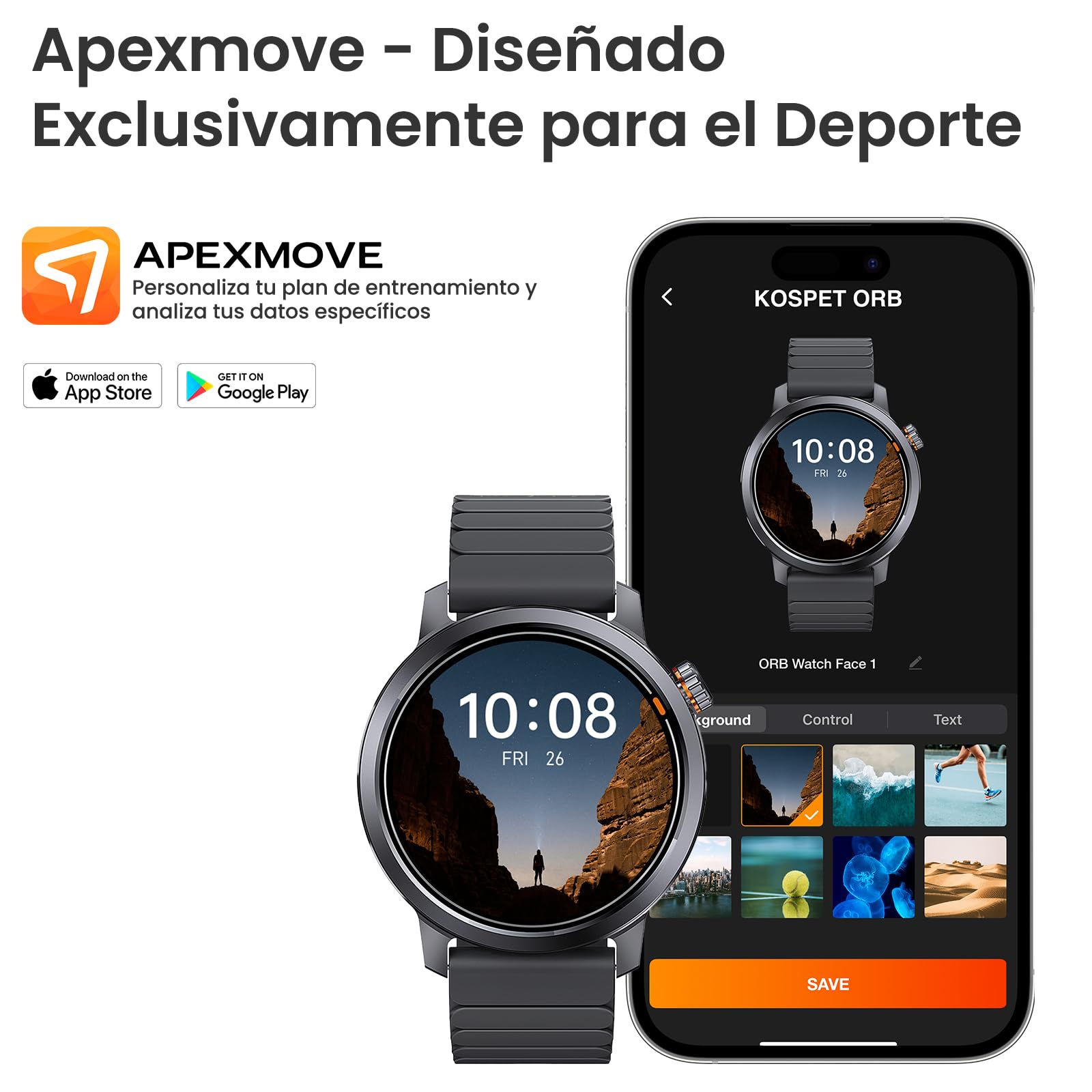 KOSPET ORB Reloj Inteligente Hombre y Mujer, Ultraligero Bluetooth Llamadas, Pantalla AMOLED 25 Días de Batería, Monitor de Frecuencia Cardíaca/Sueño/SpO2 Smartwatch Redondo IP68, 175 Modos Deportivos