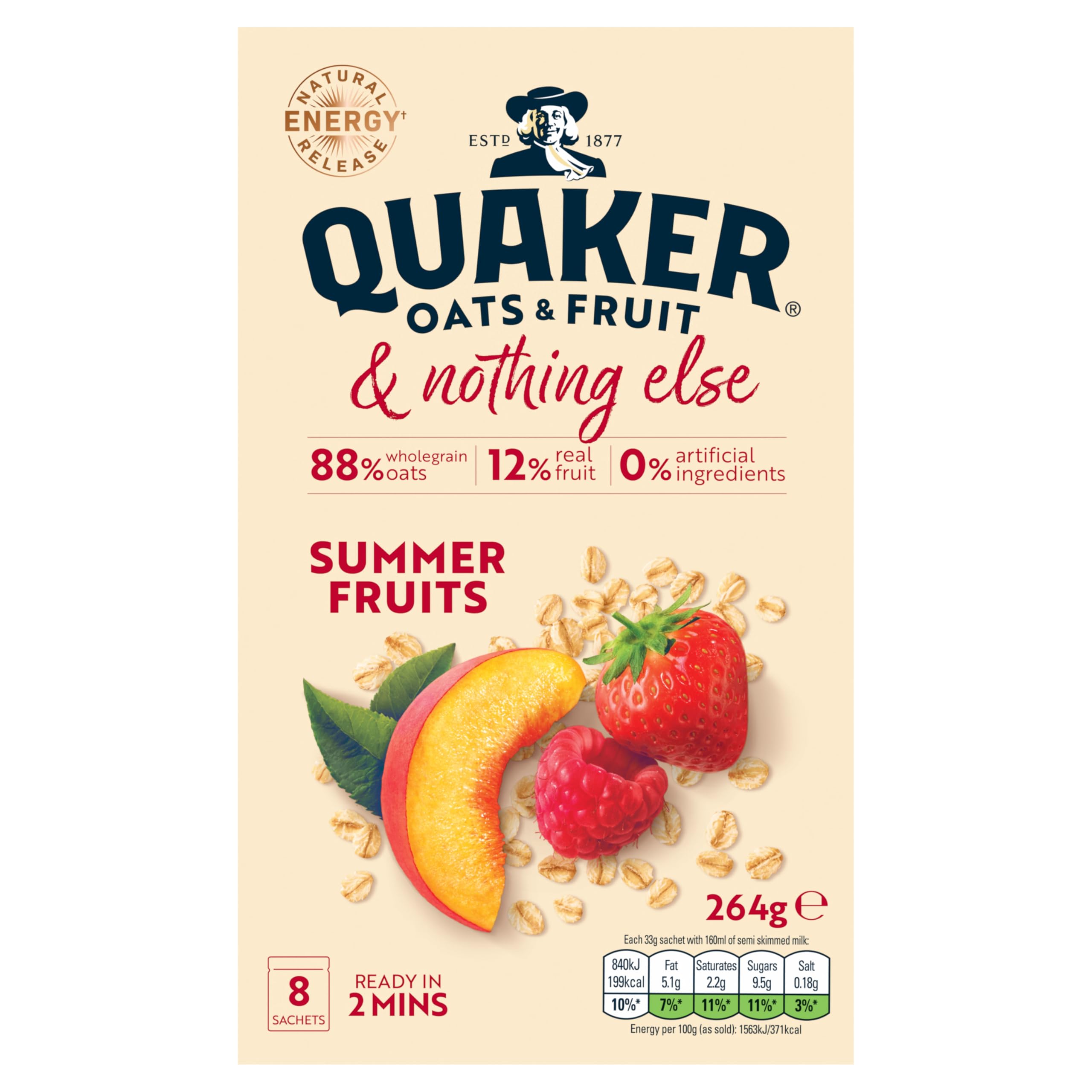 Quaker Oats & Fruit with Summer Fruits 8 Porridge Sachets (264g)