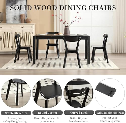 Miniatura 4 de Juego de 4 sillas de comedor de madera negra, modernas de mediados de siglo con respaldo abierto curvo, silla pequeña de madera maciza para