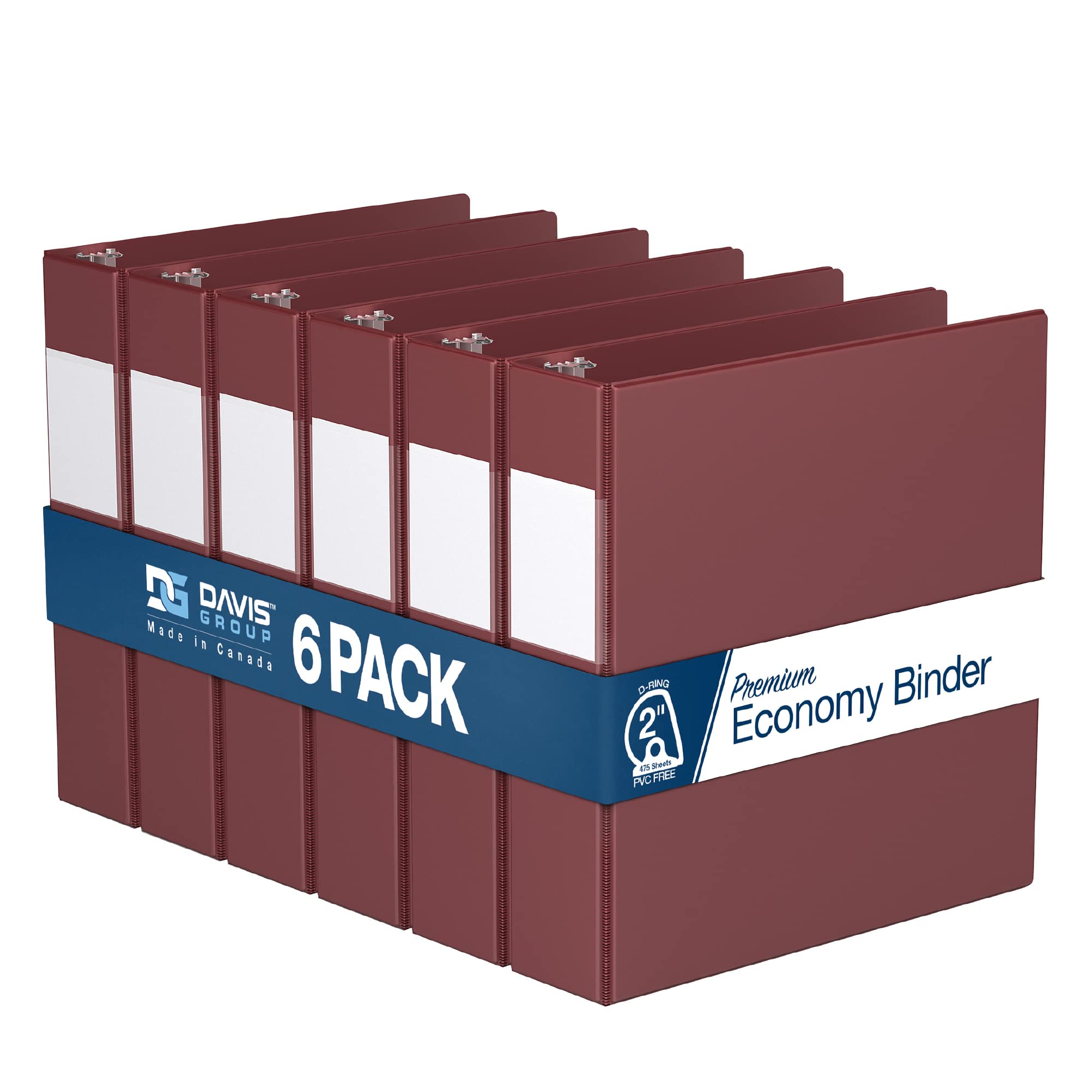 Premium Economy 6-Pack 3-Ring Binders for School or Office, D-Ring Binders, 2 Inch, Burgundy