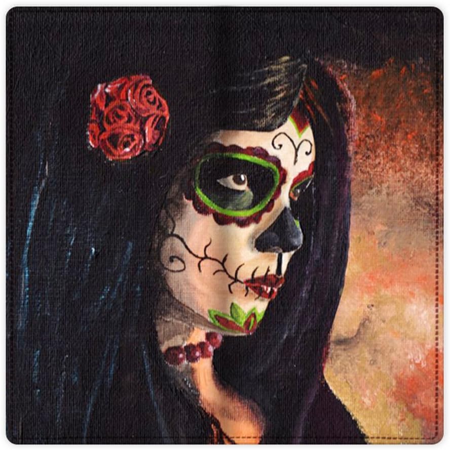 Customized Day of the Dead Sugar Skull Girl Leather Wallet With 11 Card Slots.