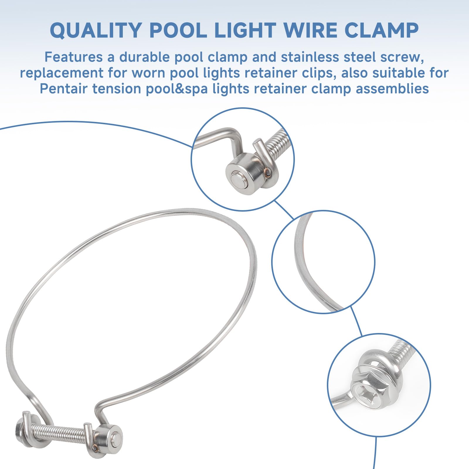 79210400 - Conjunto de abrazadera de luz para piscina y spa, adecuado para Pentair de una sola tensión de repuesto de abrazadera de alambre de luz de piscina, con tuerca de soldadura