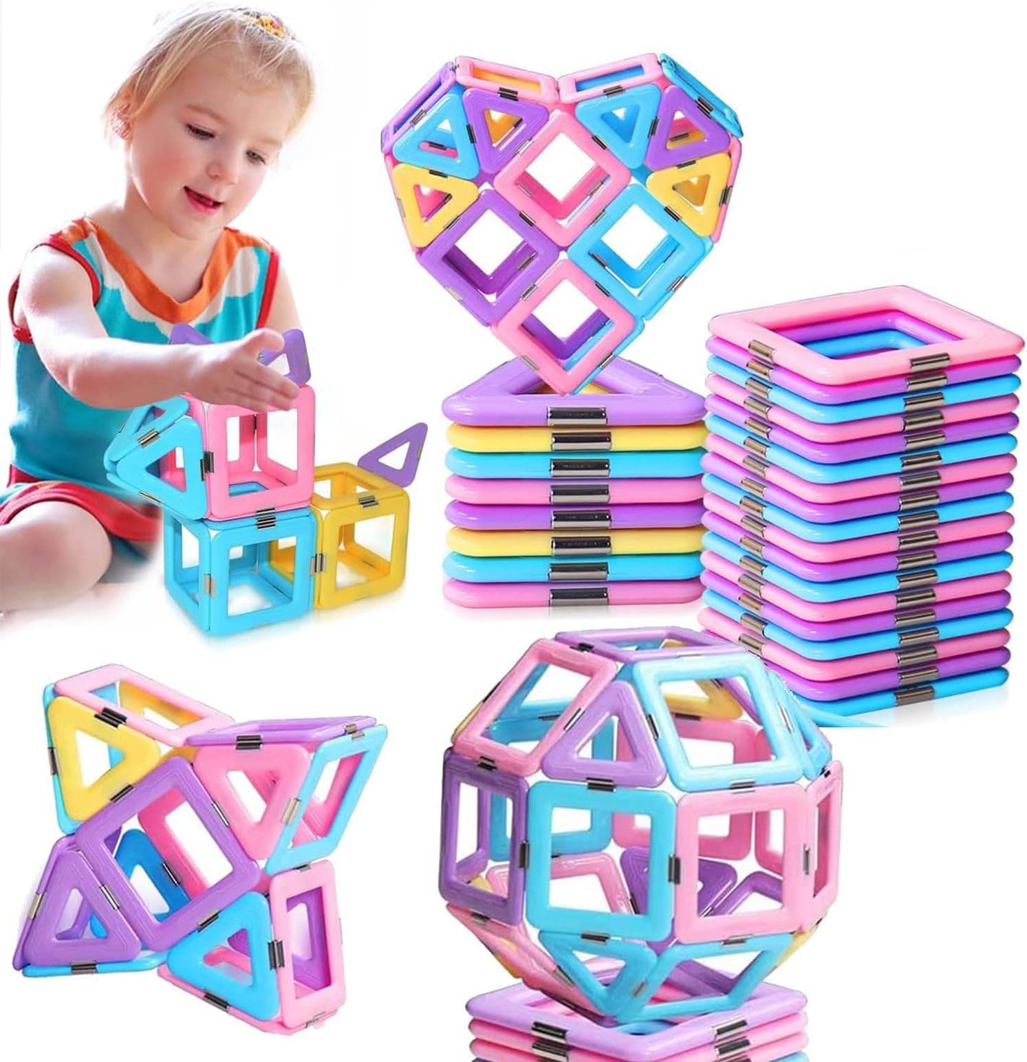 Magnetic Tiles Toys for 3-8 Years Old Girls Boys Upgrade Magnetic Blocks Building Set for Toddlers Creativity Gift Toys（40Pcs-Random Color)