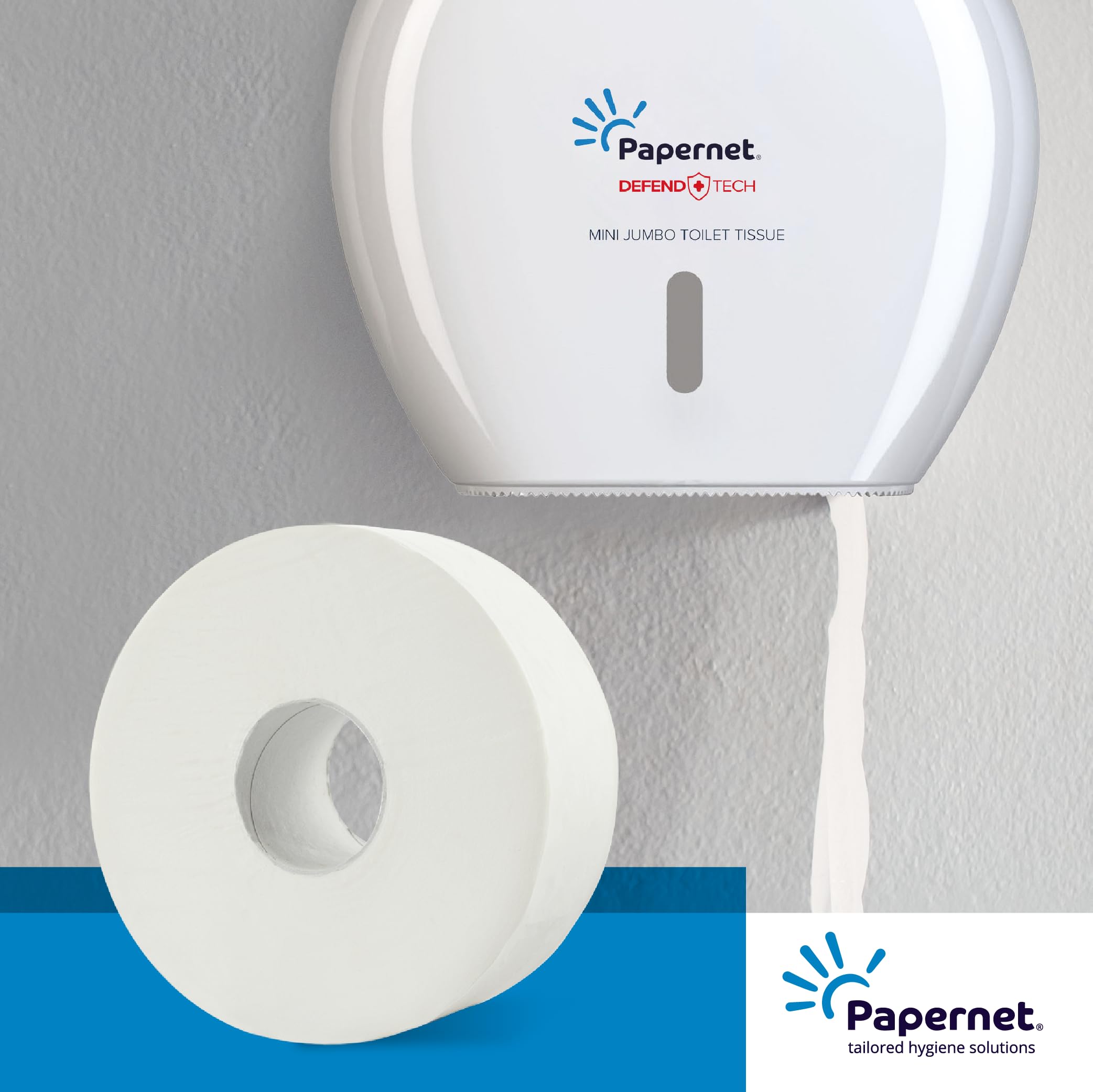 Papernet 401850 Mini Jumbo Papel Higiénico, Celulosa Pura, 2 Capas, 12 Rollos, Blanco
